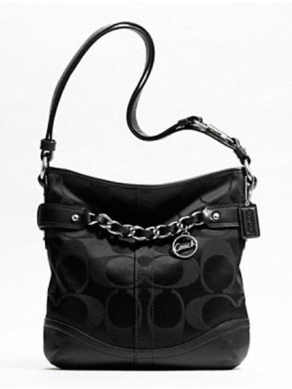 EUC Coach Black Signature Chain Shoulder Crossbody Bag - Picture 1 of 11